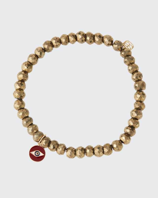 14k Black Diamond Enamel Evil Eye Pyrite Bracelet
